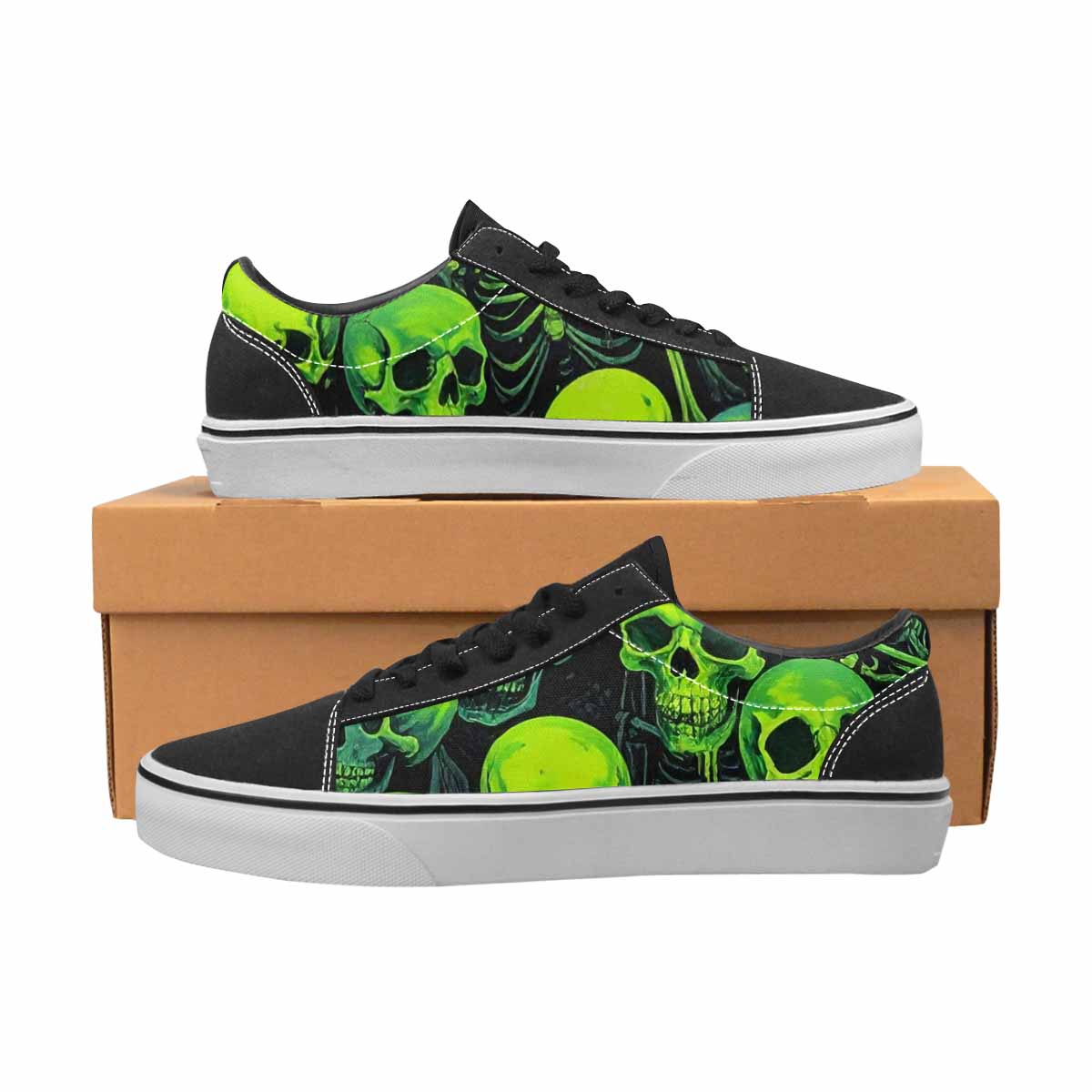 WOMEN'S Skeletons × Neon Green Lace-Up Canvas Vibrant Chaos Sneakers