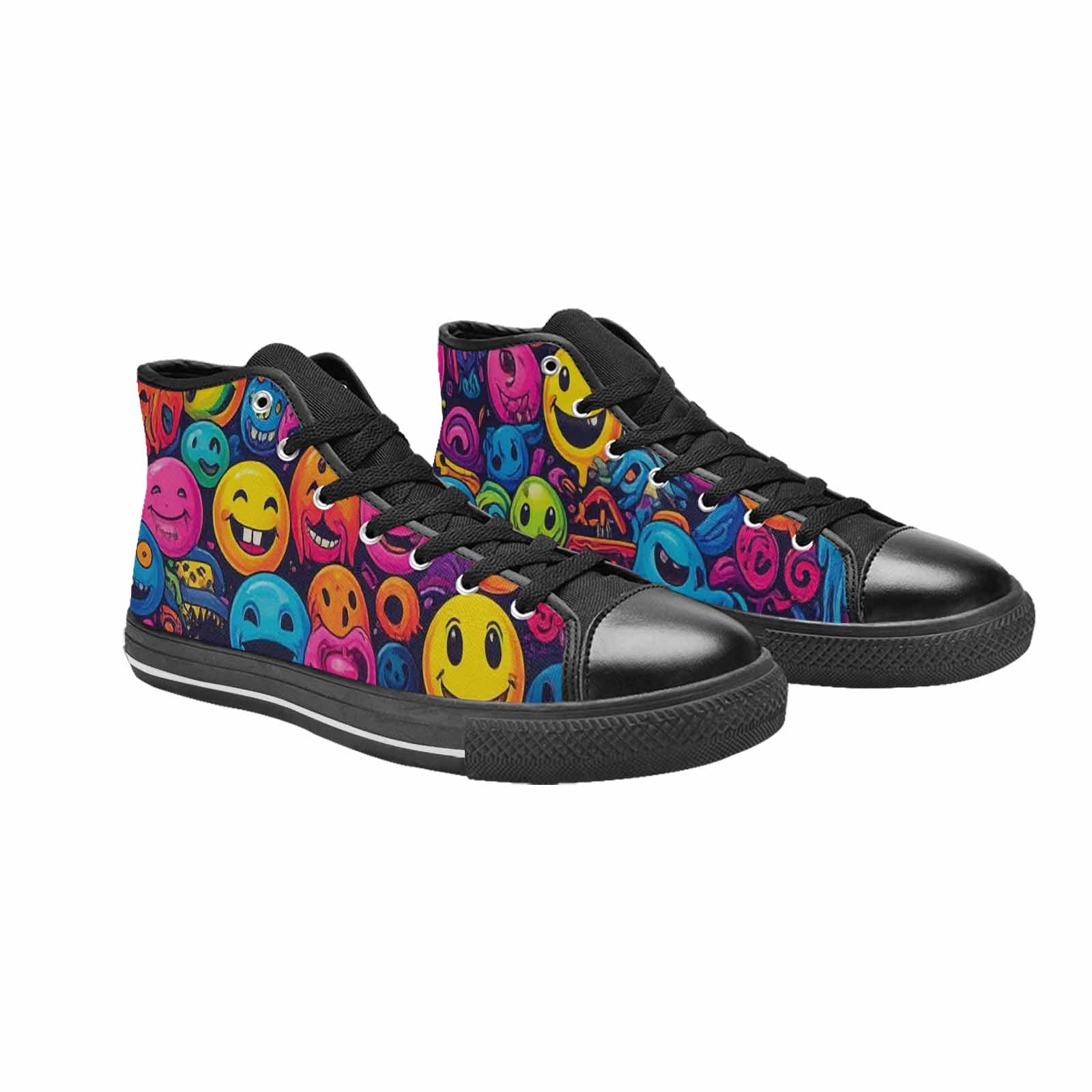 MEN'S Yellow Smiley Face High Top Canvas Grunge Sneakers