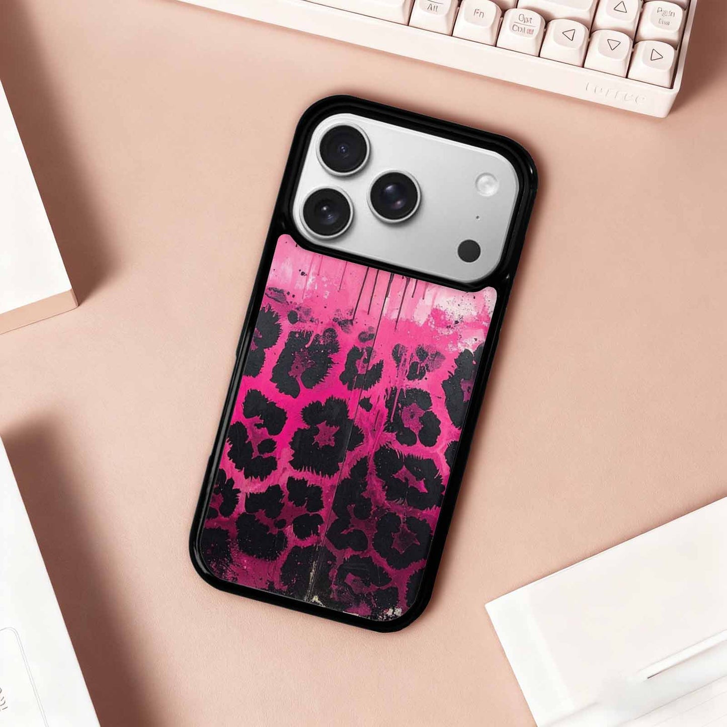 iPhone 17 Pro Case — Black Pink Ink Animal Print Animal, Personalized Phone Case