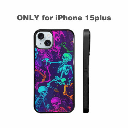 iPhone 15 Plus Case — Glowing Skeleton Pattern Hundreds Of Small, Custom Print Case Cover