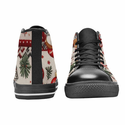 MEN'S Christmas Holly Snowflake High Top Canvas Wallpaper Art Custom Sneakers