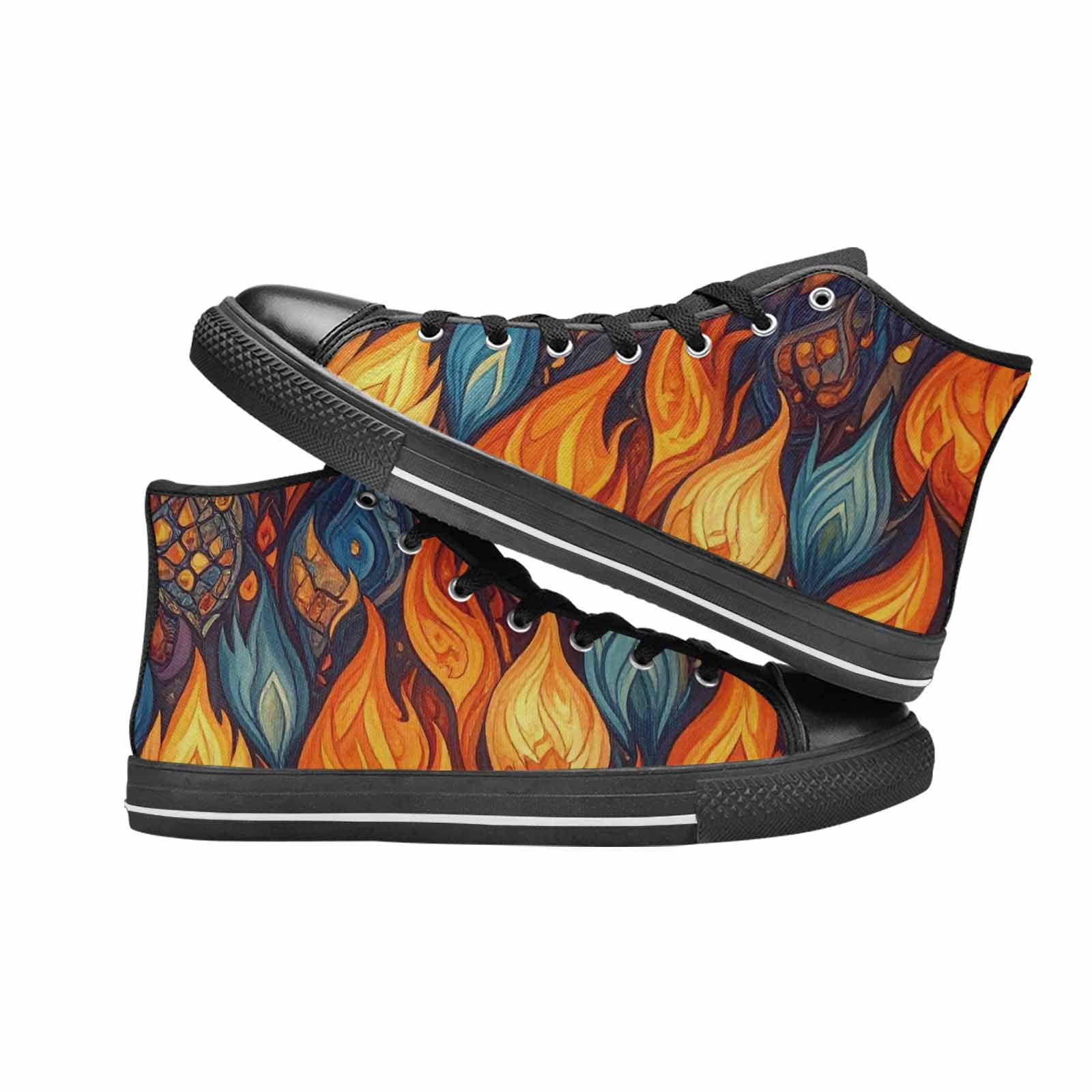 WOMEN'S Fire Flame High Top Canvas Grunge Custom Sneakers