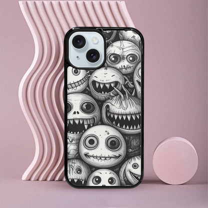iPhone 15 Case — Black And White Monster Face Collage, Personalized Phone Case