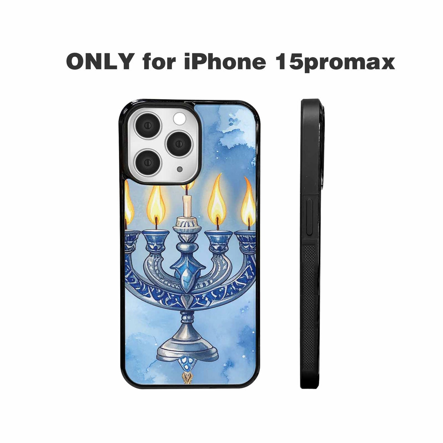iPhone 15 Pro Max Case — Hanukkah Menorah Pattern Seamless Repeat Jewish, Custom Printed Phone Case