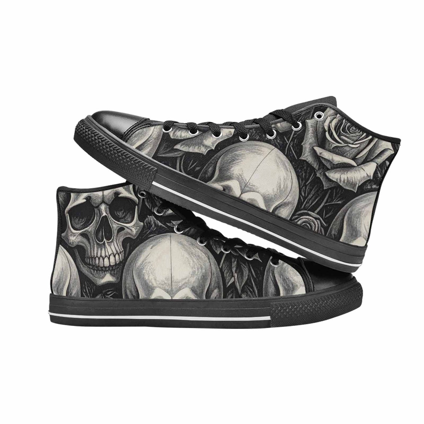 WOMEN'S Skulls Roses Black Ink High Top Canvas Aesthetic Custom Shoes