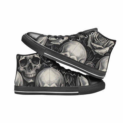 WOMEN'S Skulls Roses Black Ink High Top Canvas Aesthetic Custom Shoes