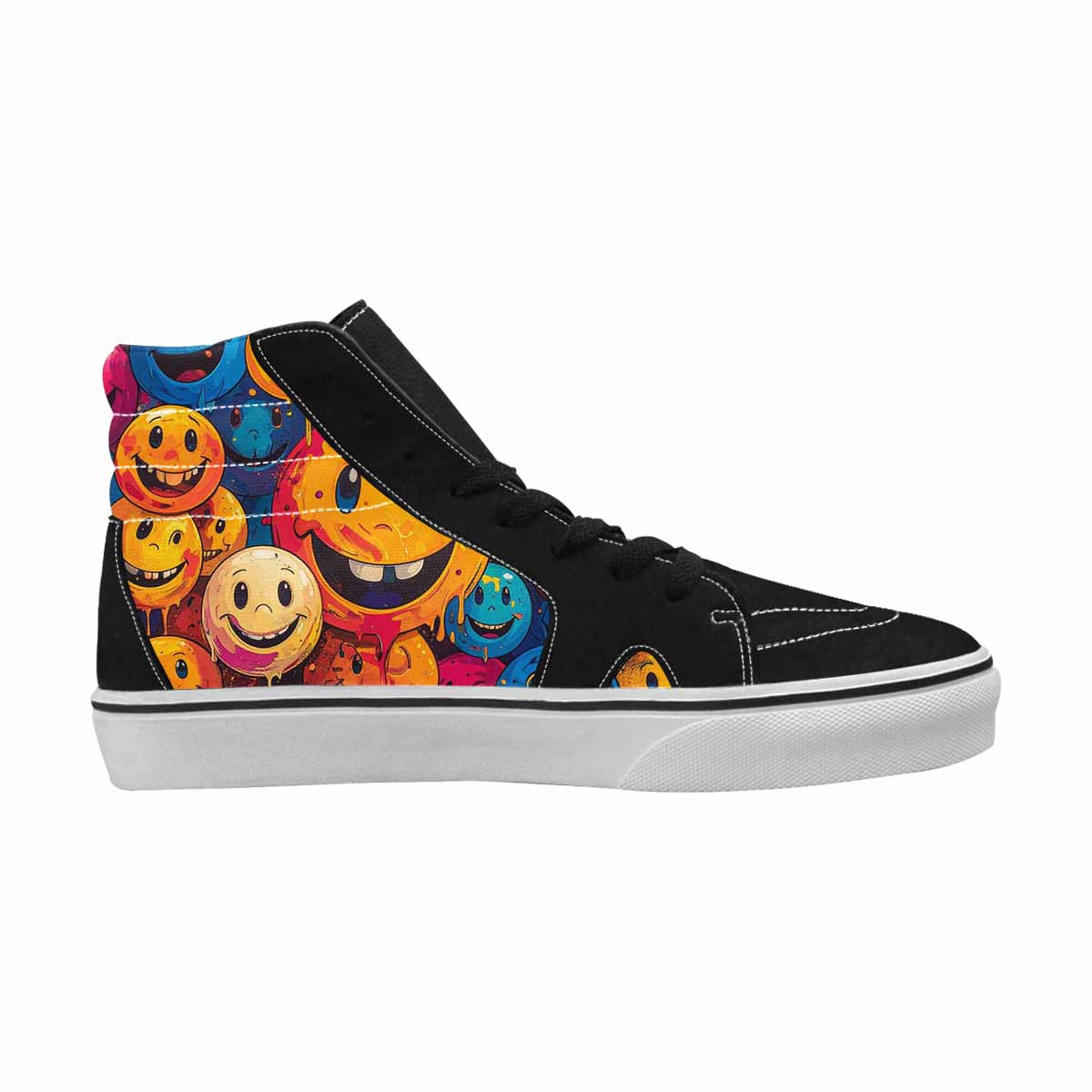 MEN'S Melting Moon Smiley High Top Canvas Wallpaper Art Custom Sneakers
