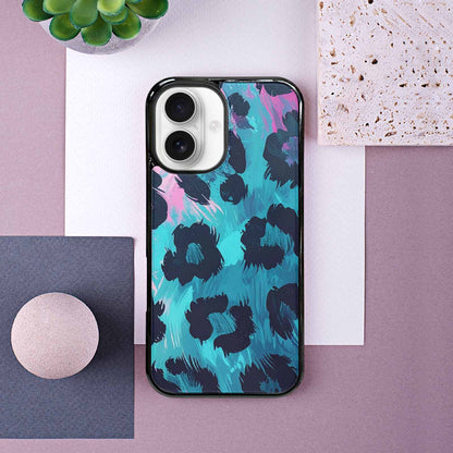 iPhone 16 Case — Leopard Neon Pink Teal Airbrush, Personalized Phone Case