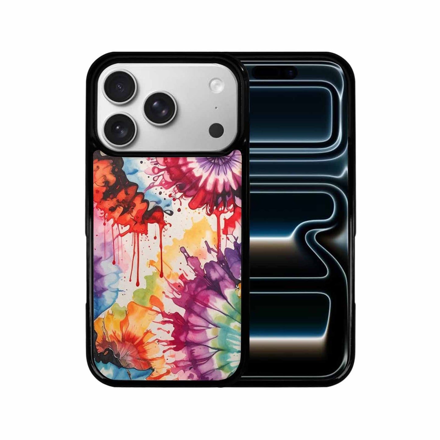iPhone 17 Pro Case — Tie Dye Swirls Black Red Tie, Custom Phone Case