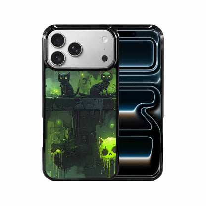 iPhone 17 Pro Max Case — Toxic Melting Skeleton Cats Original Art, Custom Art Phone Cover