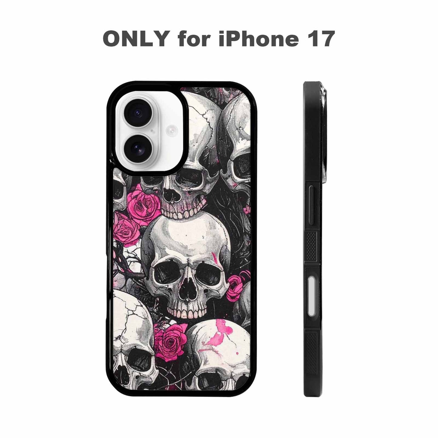 iPhone 17 Case — Black &amp; Pink Ink Gothic Skulls, Custom Phone Case