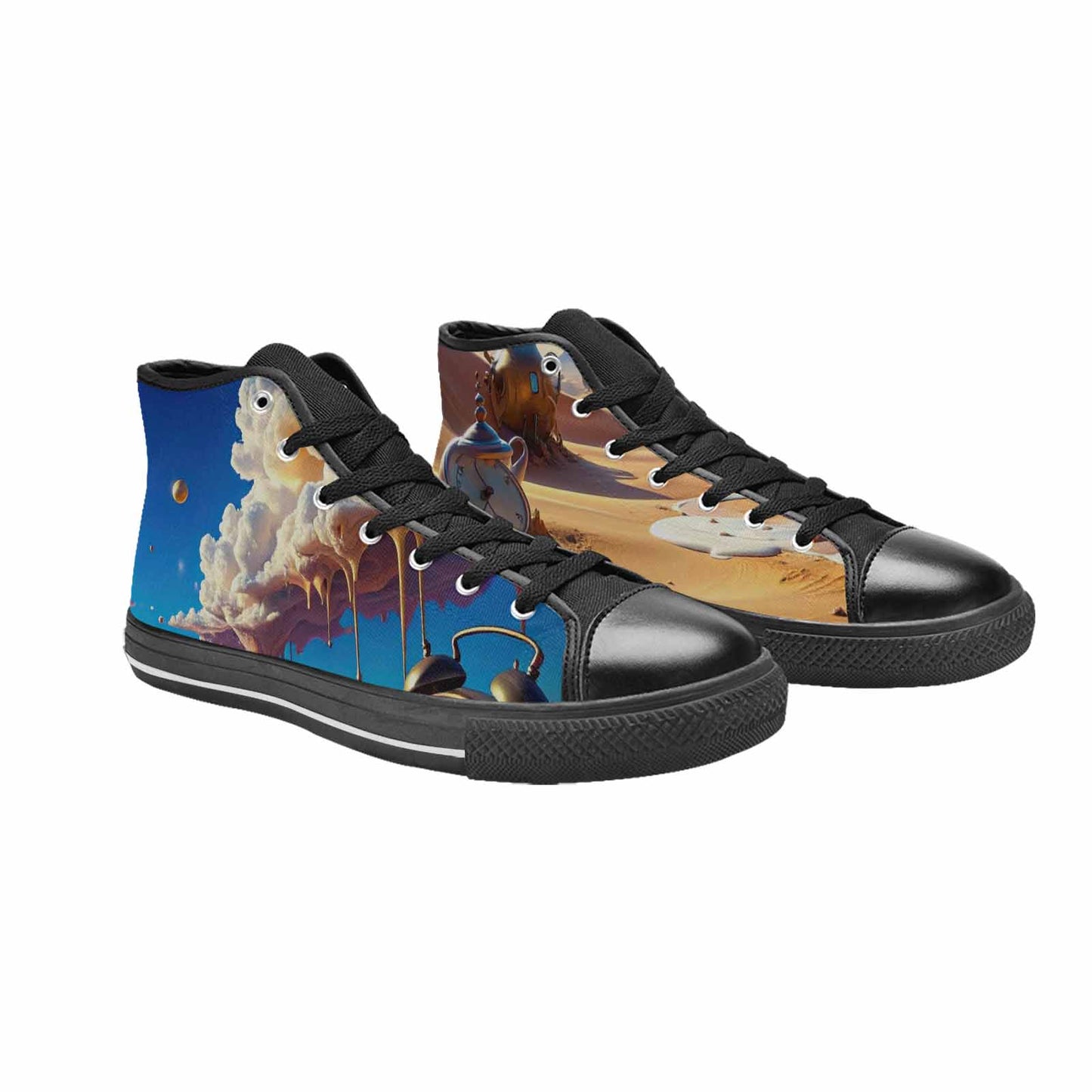 WOMEN'S Surrealist Desert Dreamscape High Top Canvas Neon Fantasy Custom Sneakers