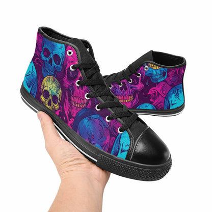 MEN'S Tie Dye Skulls Print High Top Canvas Grunge Custom Shoes