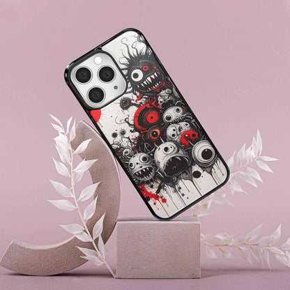 iPhone 15 Pro Max Case — Multi Eye Monster Black Red Ink, Custom Printed Phone Case