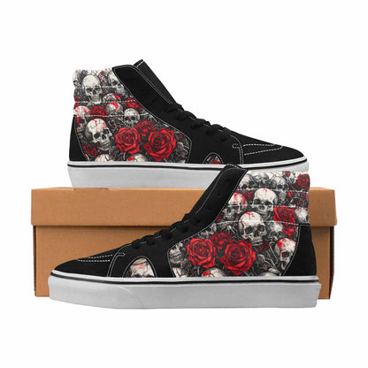 MEN'S Skulls Black & Red Ink High Top Canvas Statement Melting Art Custom Sneakers