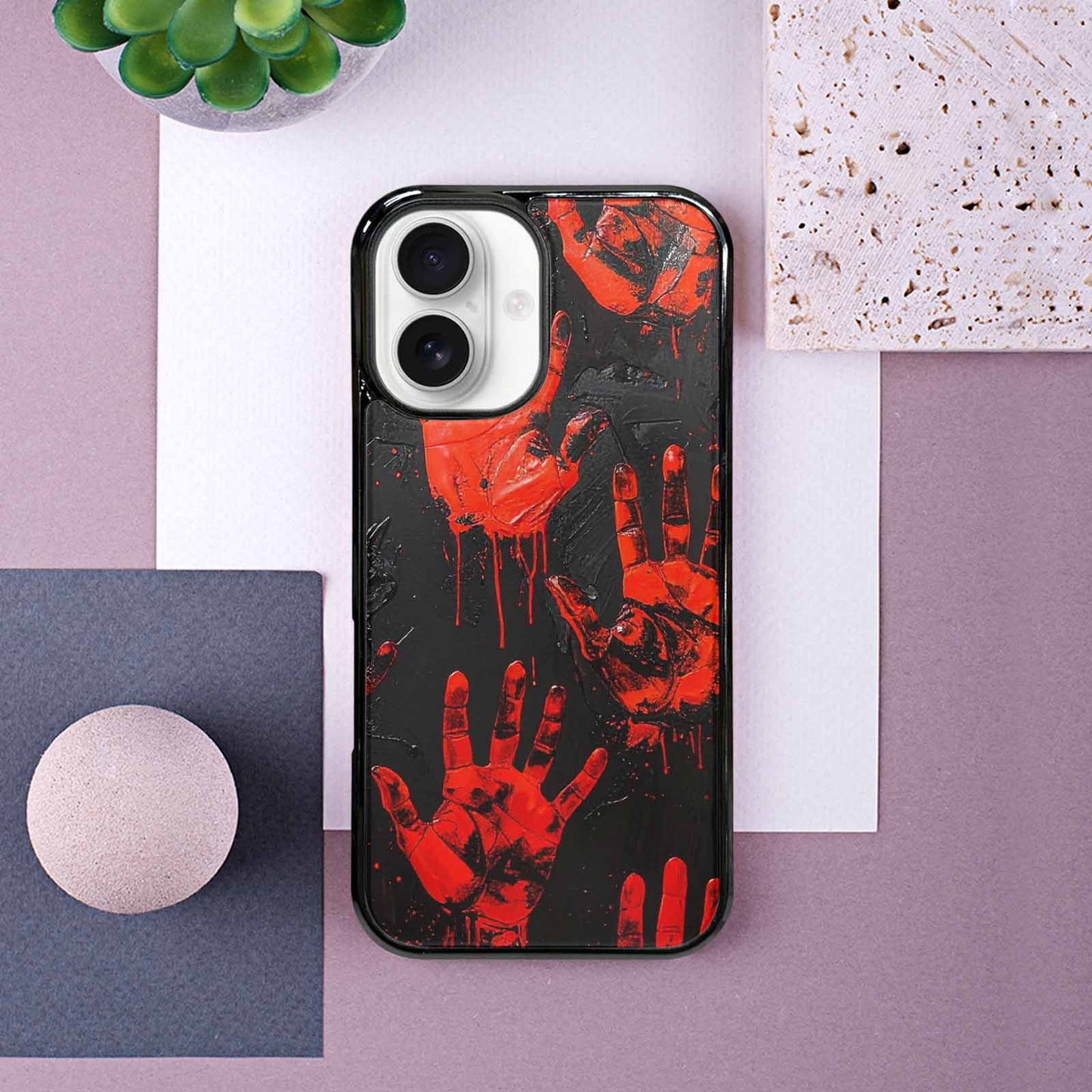 iPhone 16 Case — Halloween Splatter Handprint, Original Design Phone Case