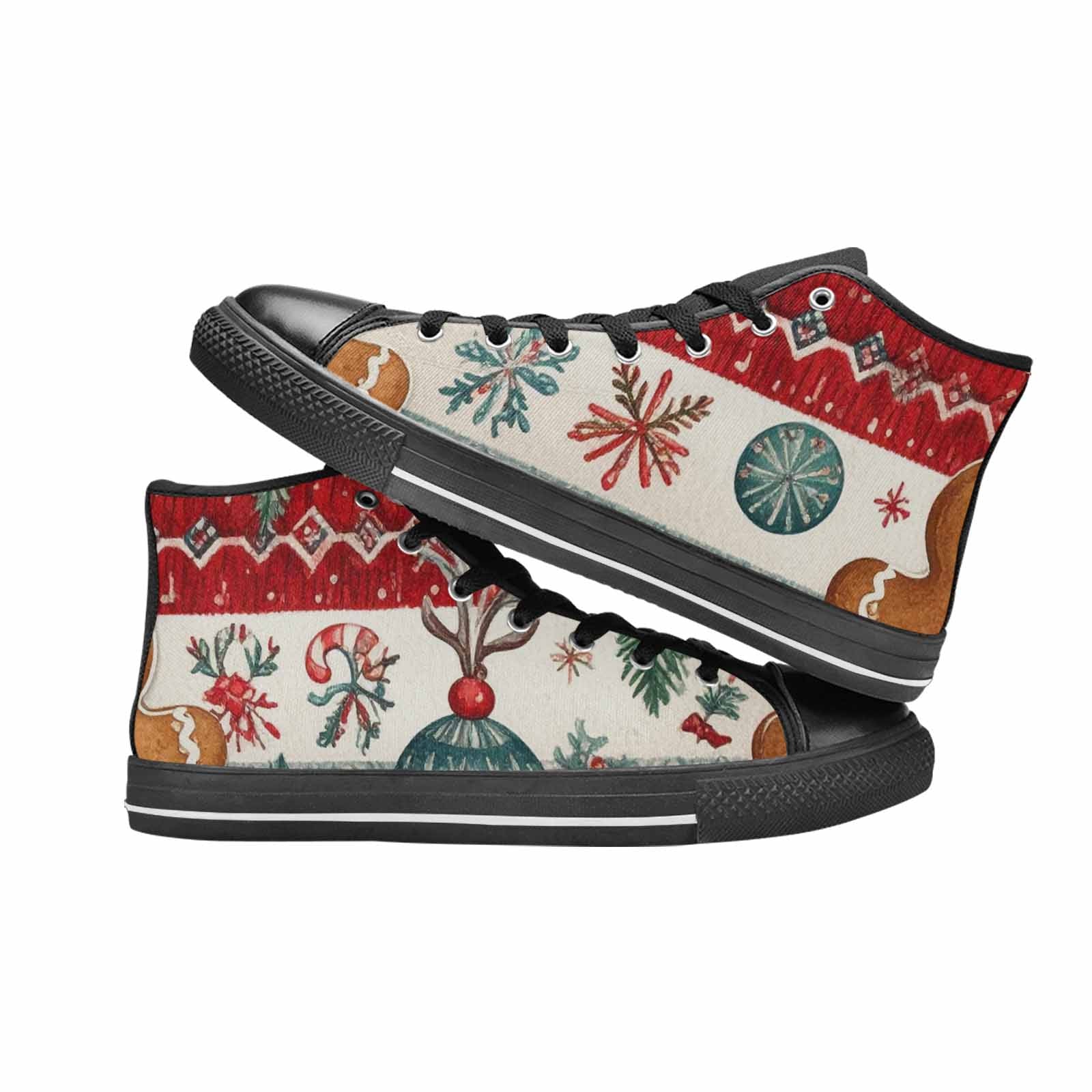 MEN'S Christmas Holly Snowflake High Top Canvas Vivid Shoes