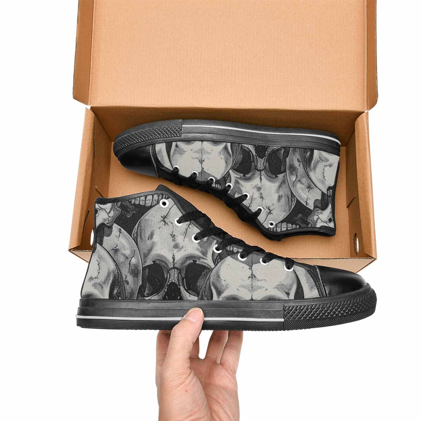 WOMEN'S Tessellated Human Skulls High Top Canvas Surreal Custom Shoes