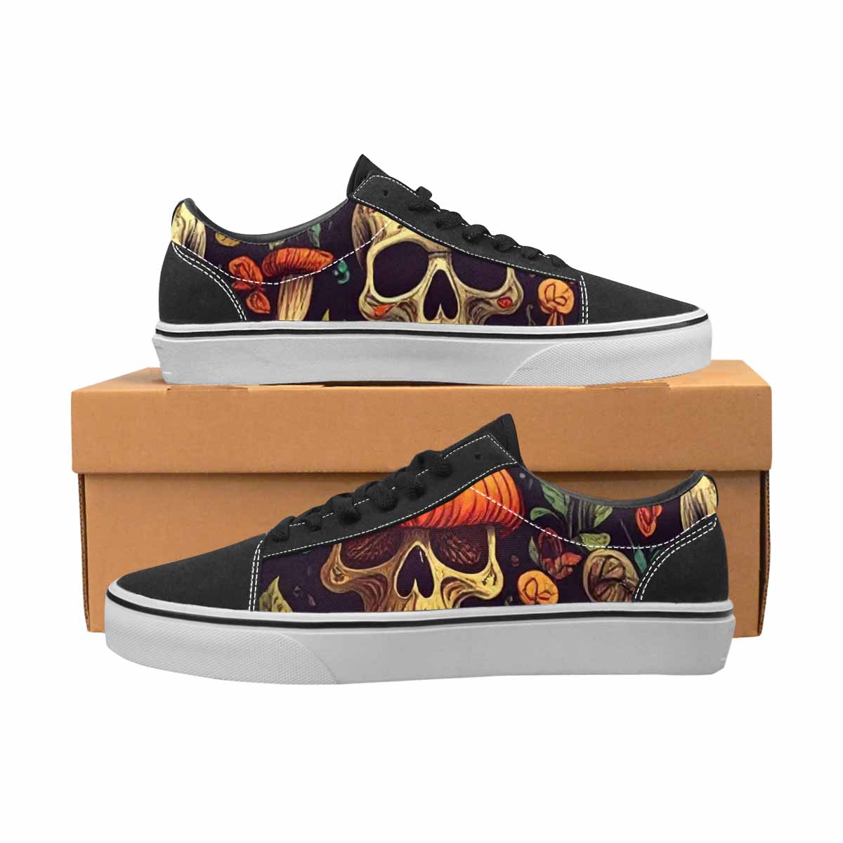 MEN'S Mushrooms And Skulls Canvas Lace-Up Vivid Custom Shoes