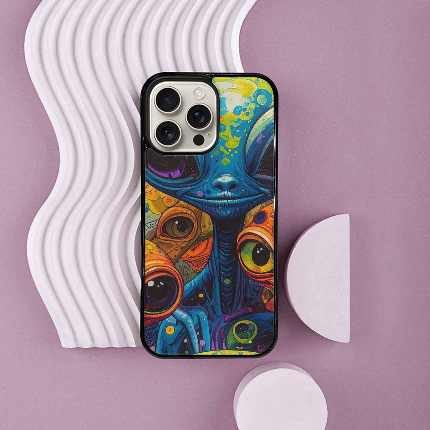 iPhone 16 Pro Max Case — Cartoon Alien Characters, Custom Print Case Cover