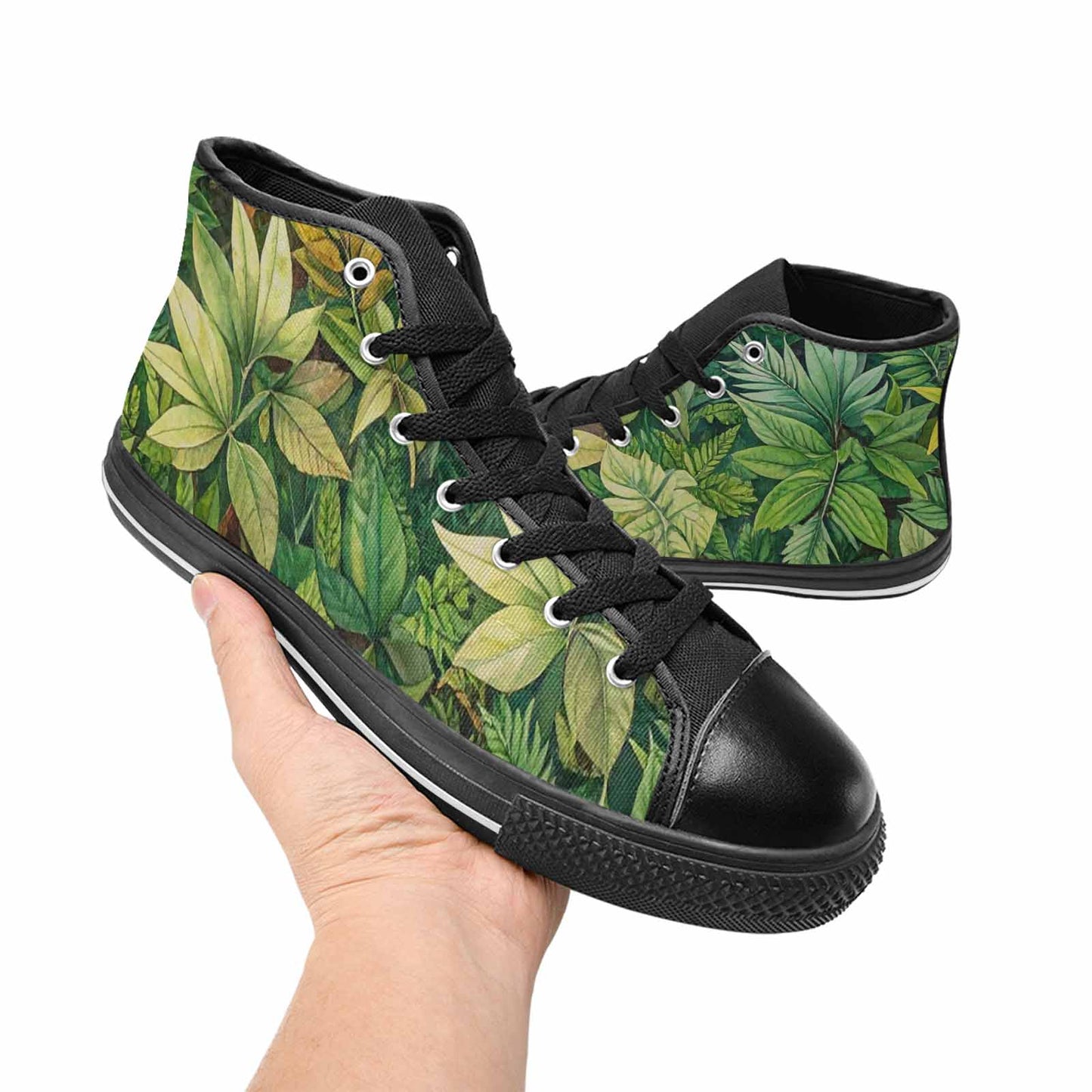 WOMEN'S Seven-Point Palmate Leaf High Top Canvas Wallpaper Art Custom Shoes
