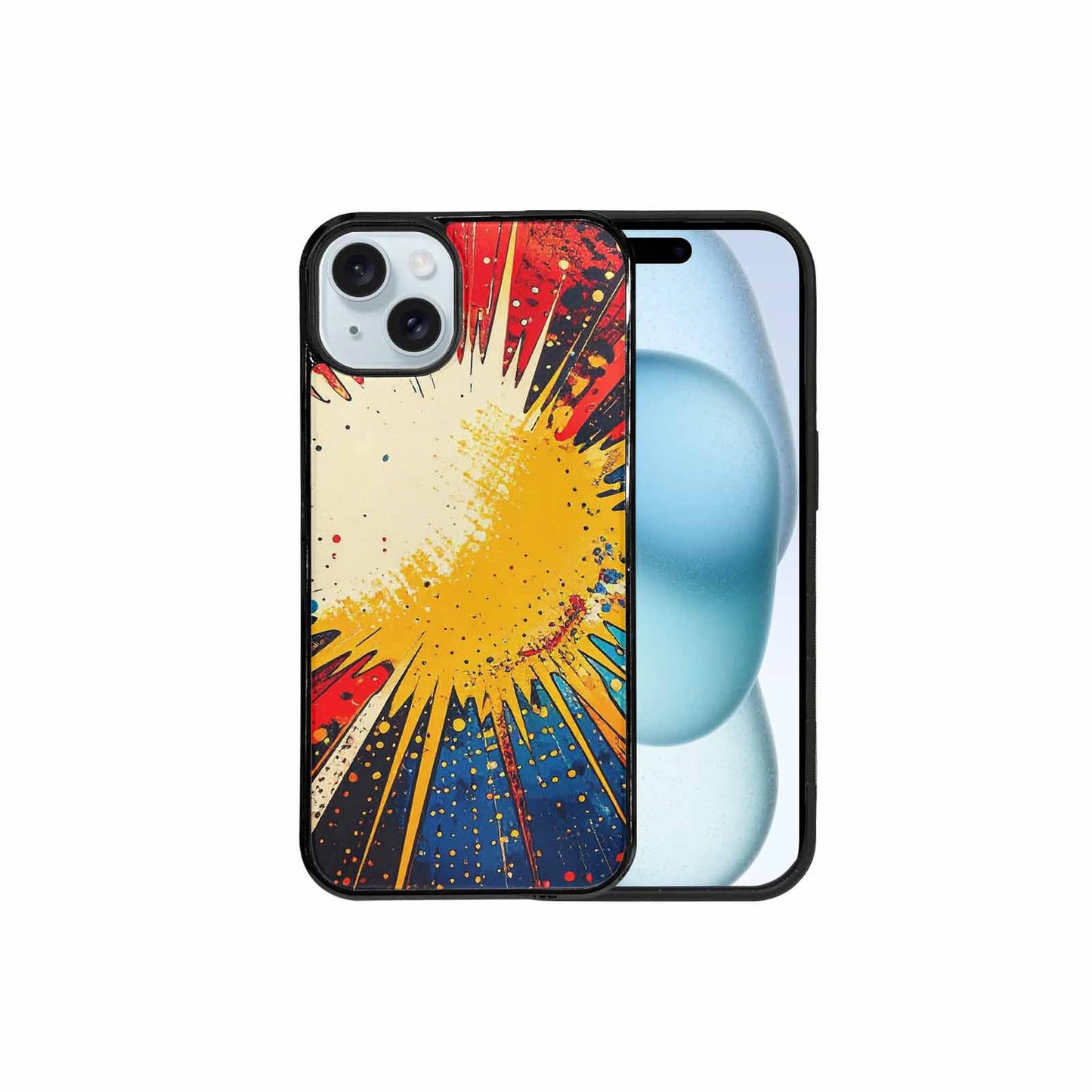iPhone 15 Plus Case — Comic Halftone Comic Bursts Pattern Hundreds, Custom Phone Case