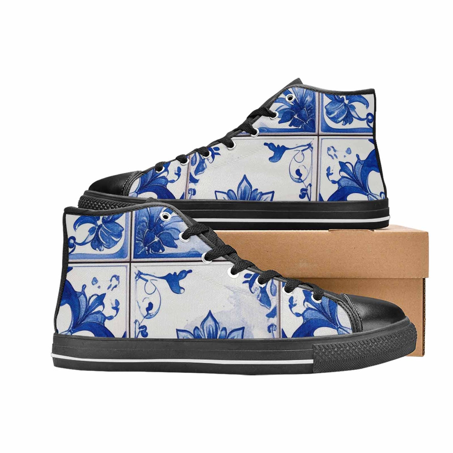 WOMEN'S Talavera Tile Floral High Top Canvas Vibrant Chaos Custom Shoes