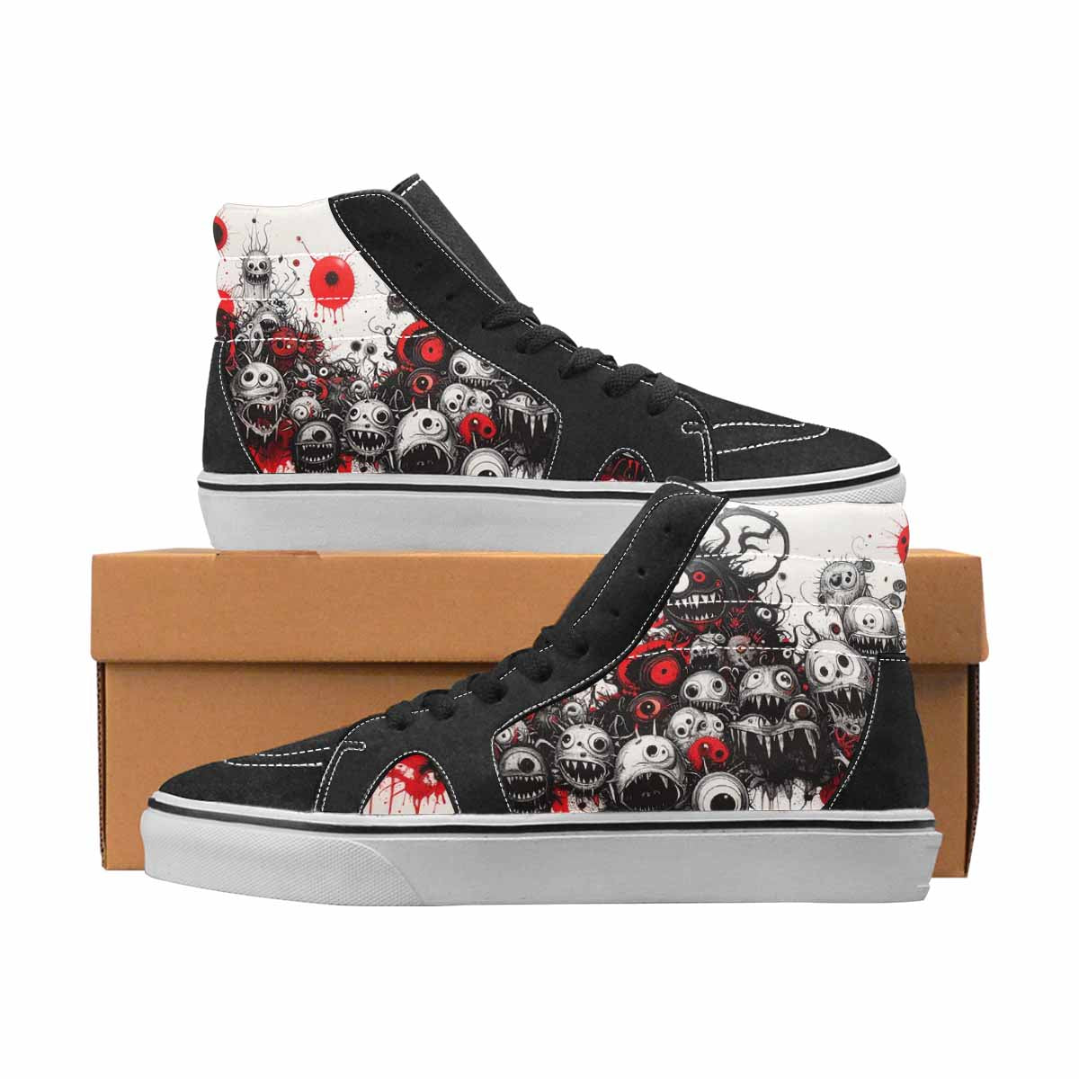 WOMEN'S Monsters Black & Red Ink High Top Canvas Bold Print Aesthetic Custom Shoes