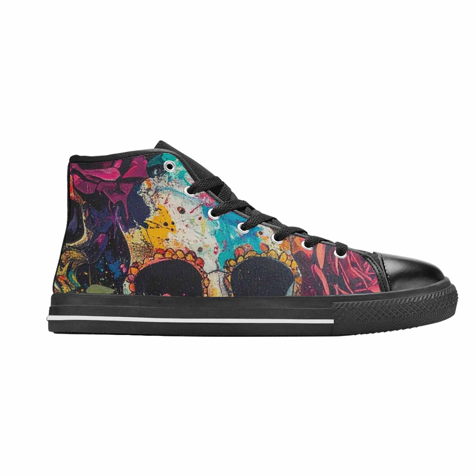 MEN'S Skulls Roses Acid Wash High Top Canvas Grunge Shoes