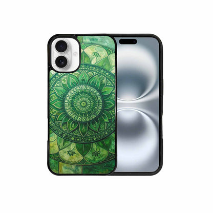 iPhone 16 Plus Case — Green Mandala Bohemian Print Edge To, Custom Printed Phone Case