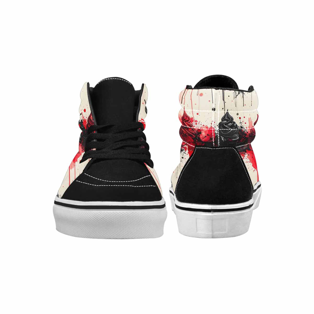 WOMEN'S Ice Cream Black & Red Ink High Top Canvas Custom Fashion Melting Art Shoes