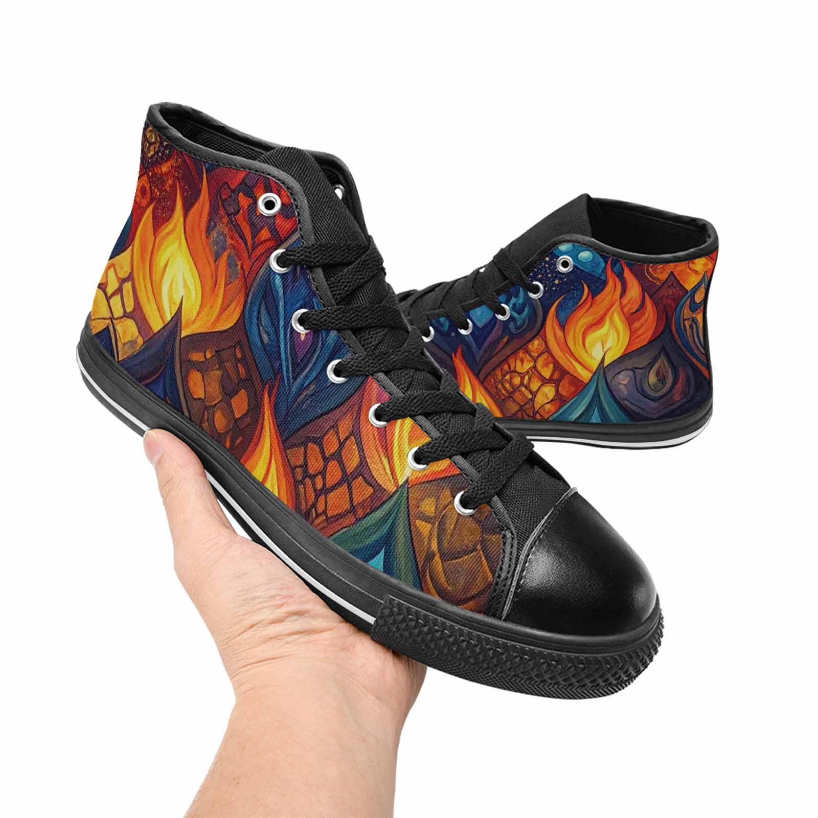MEN'S Fire Flame High Top Canvas Neon Fantasy Sneakers
