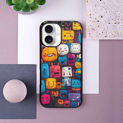 iPhone 16 Case — Hand Drawn Icon Doodle Pattern Hundreds, Custom Art Phone Cover