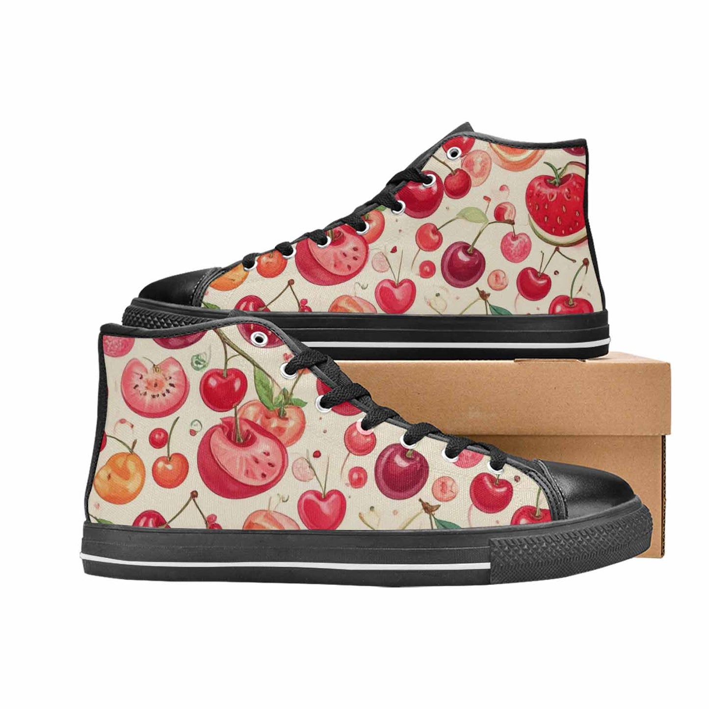 MEN'S Cherry Fruit Print High Top Canvas Y2K Custom Shoes