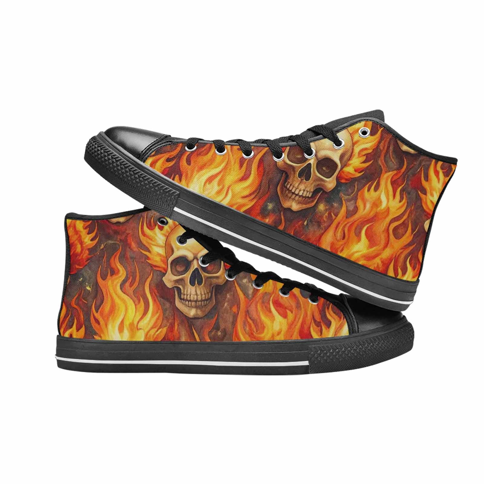 WOMEN'S Skulls - Flaming High Top Canvas Vivid Shoes