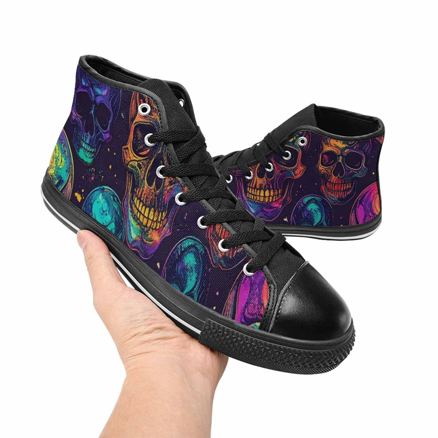 WOMEN'S Galaxy Skulls High Top Canvas Wallpaper Art Sneakers