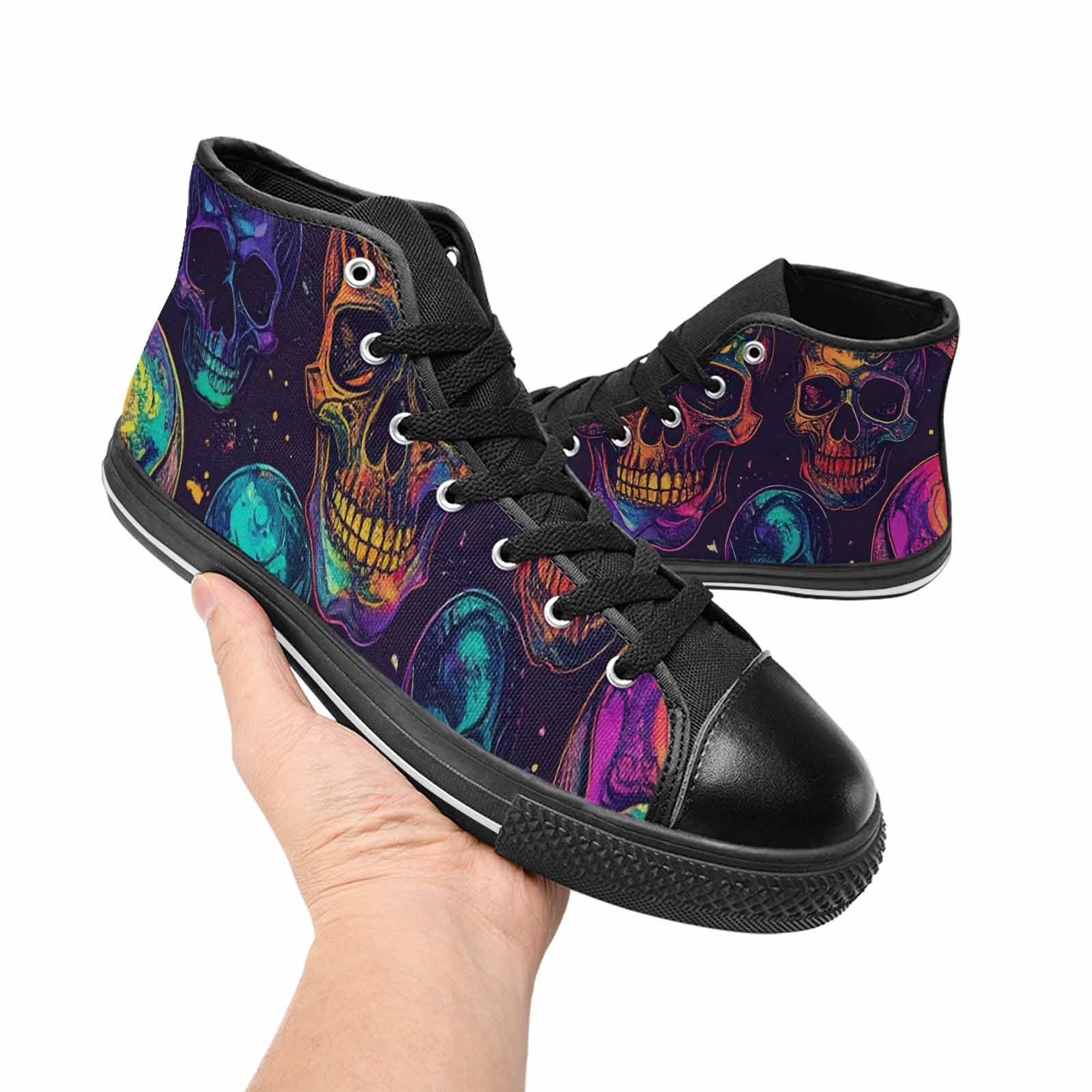 WOMEN'S Galaxy Skulls High Top Canvas Wallpaper Art Sneakers