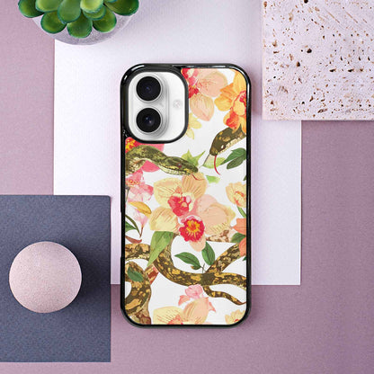 iPhone 16 Case — Floral Snake Print, Personalized Phone Case