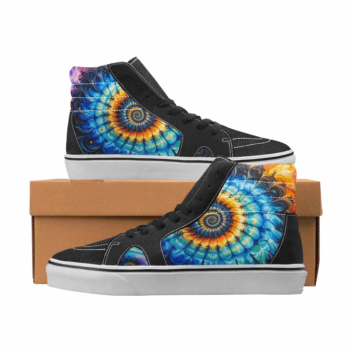 WOMEN'S Tie Dye Black & Blue Ink High Top Canvas One Of A Kind Dreamcore Limited Edition Sneakers
