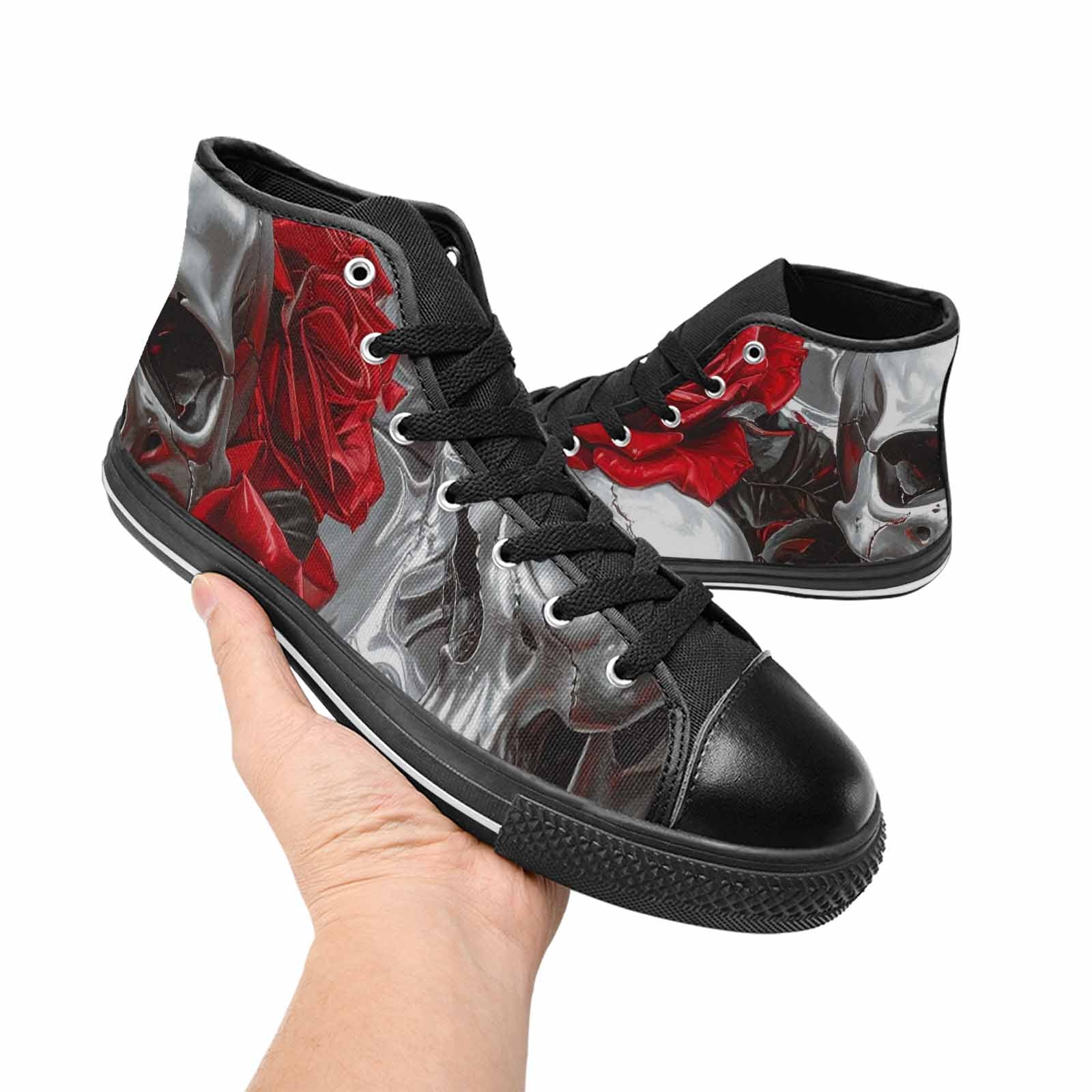 MEN'S Skulls Roses Chrome Airbrush High Top Canvas Wallpaper Art Custom Shoes