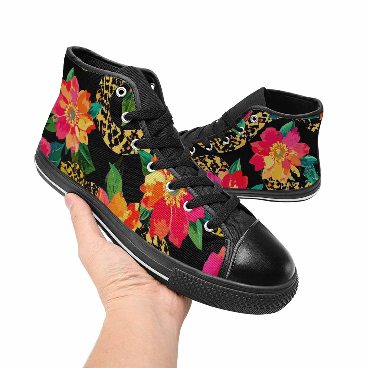 WOMEN'S Floral Snake Print High Top Canvas Dreamcore Shoes