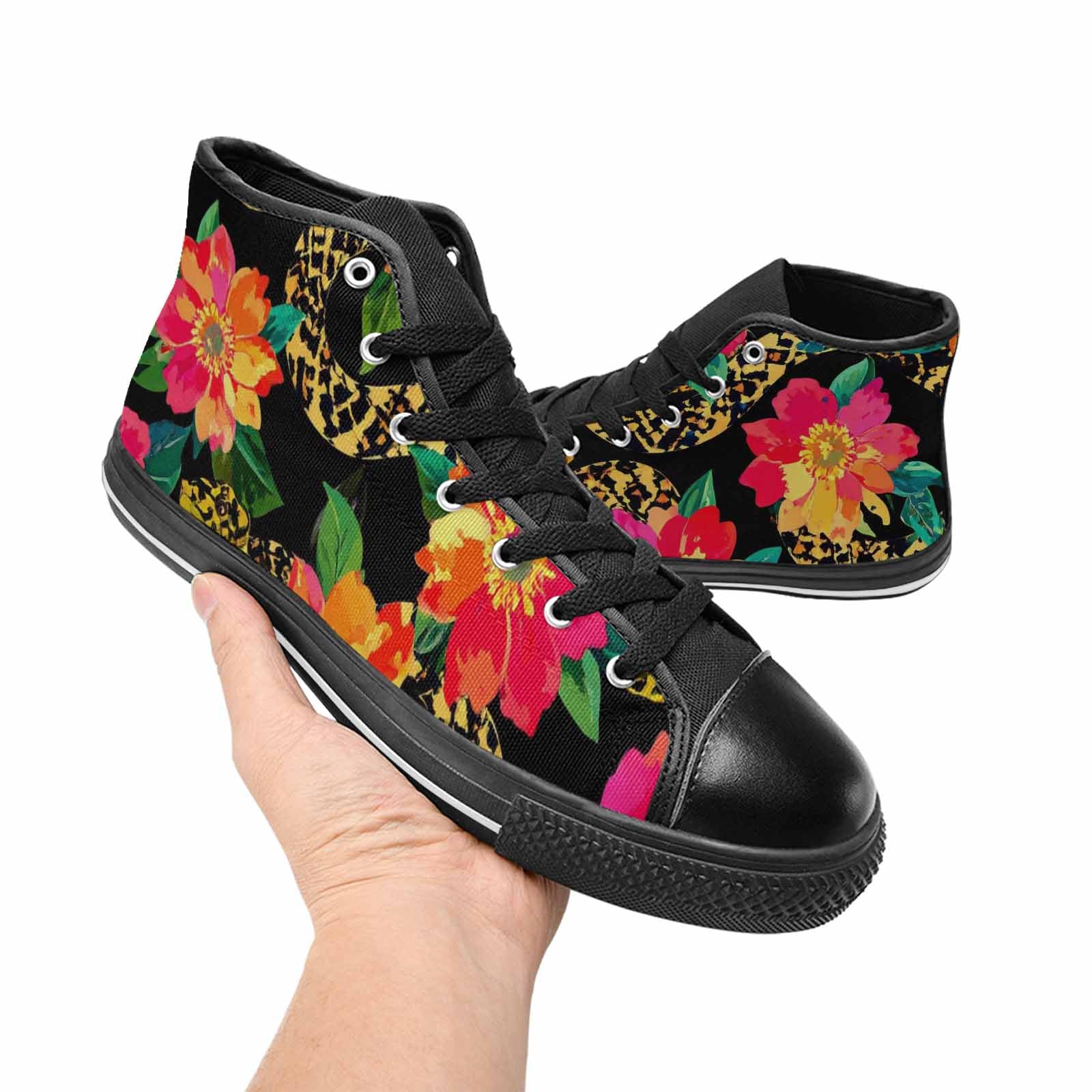 WOMEN'S Floral Snake Print High Top Canvas Dreamcore Shoes