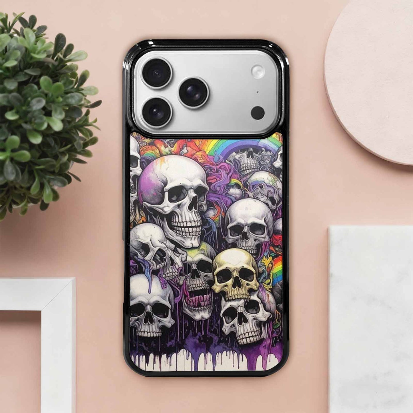 iPhone 17 Pro Max Case — Black &amp; Purple Ink Gothic Skulls, Customized Protective Case