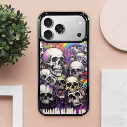 iPhone 17 Pro Max Case — Black &amp; Purple Ink Gothic Skulls, Customized Protective Case