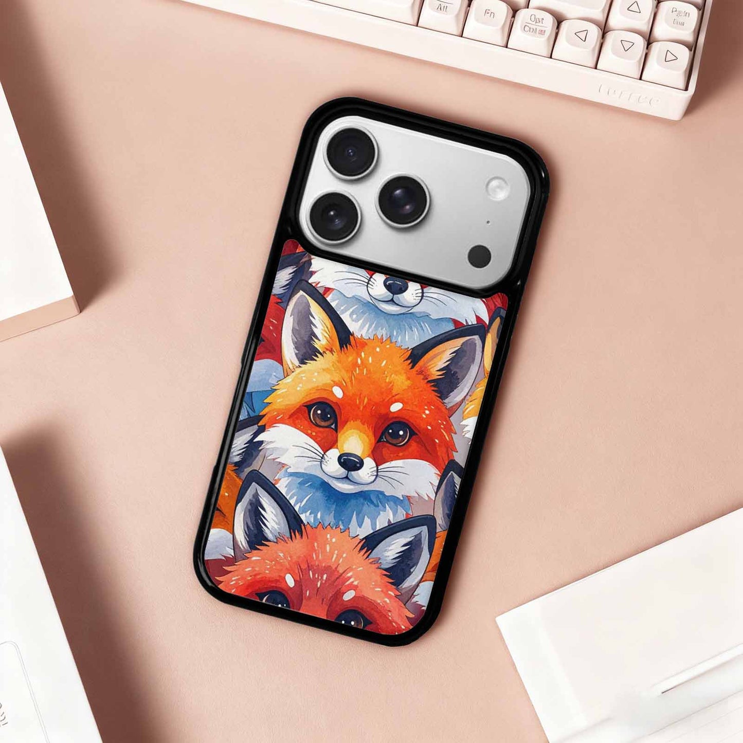 iPhone 17 Pro Case — Watercolor Kawaii Fox Faces Watercolor Abstract, Custom Printed Phone Case