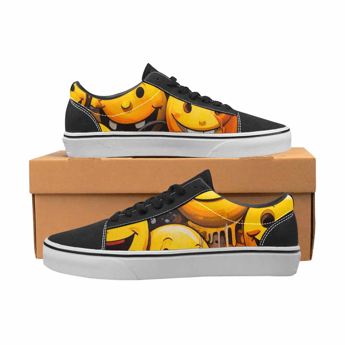 WOMEN'S Melting Moon Smiley  Lace-Up Canvas Cottagecore Custom Sneakers