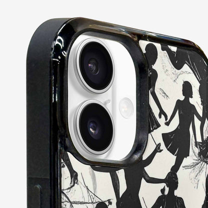 iPhone 16 Plus Case — Bold Dancing Figure Line Art Pattern, Custom Print Case Cover