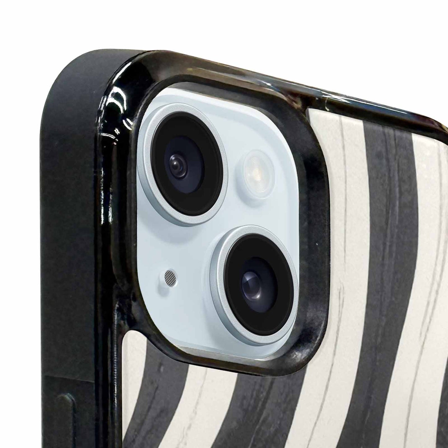 iPhone 15 Plus Case — Modern Zebra Stripe Print Crisp Black, Custom Made Phone Cover