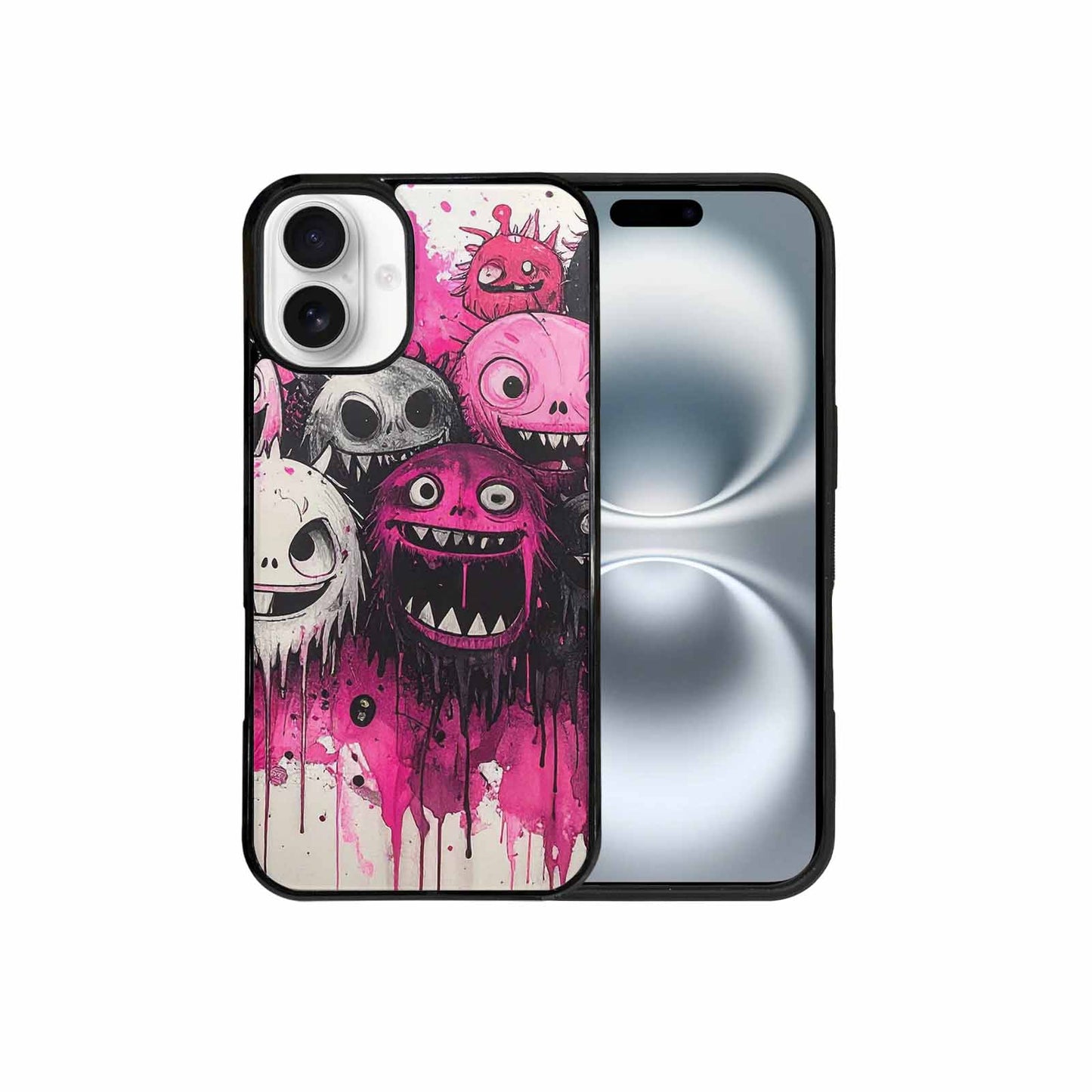 iPhone 16 Plus Case — Monsters General Black Pink Ink Cartoon, Custom Phone Case