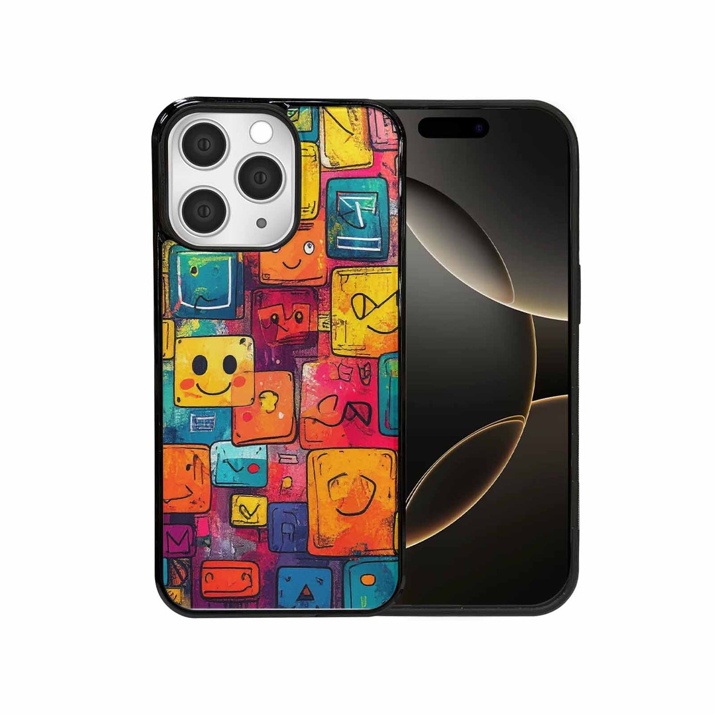 iPhone 15 Pro Max Case — Hand Drawn Icon Doodle Pattern Hundreds, Custom Designed Case Cover